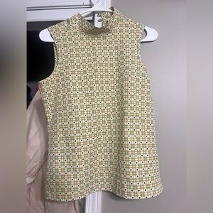 Floral Sleeveless Top - Green and White